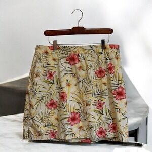 EP Hibiscus Floral Skort Women 14 Multicolor Tropical Cotton Blend Casual Summer